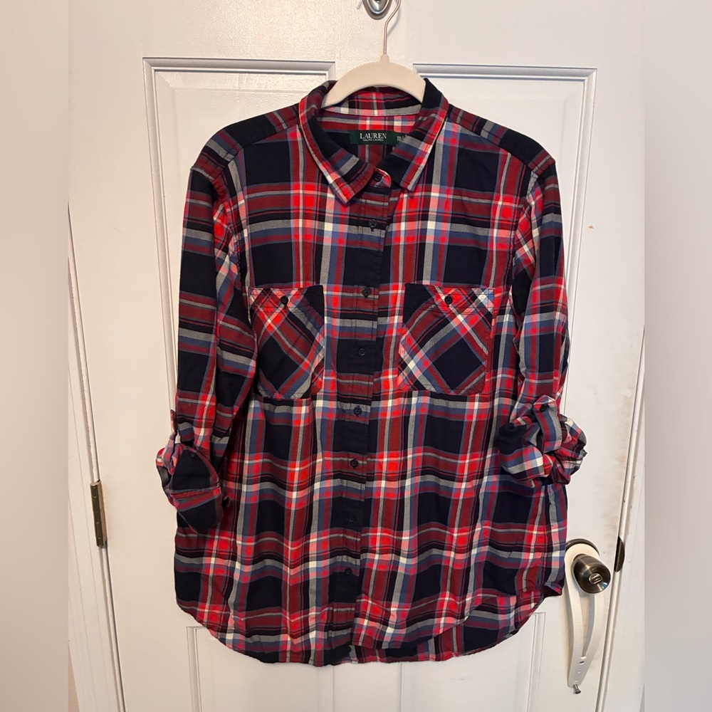 Ralph Lauren red and dark blue checked blouse, size XXL.